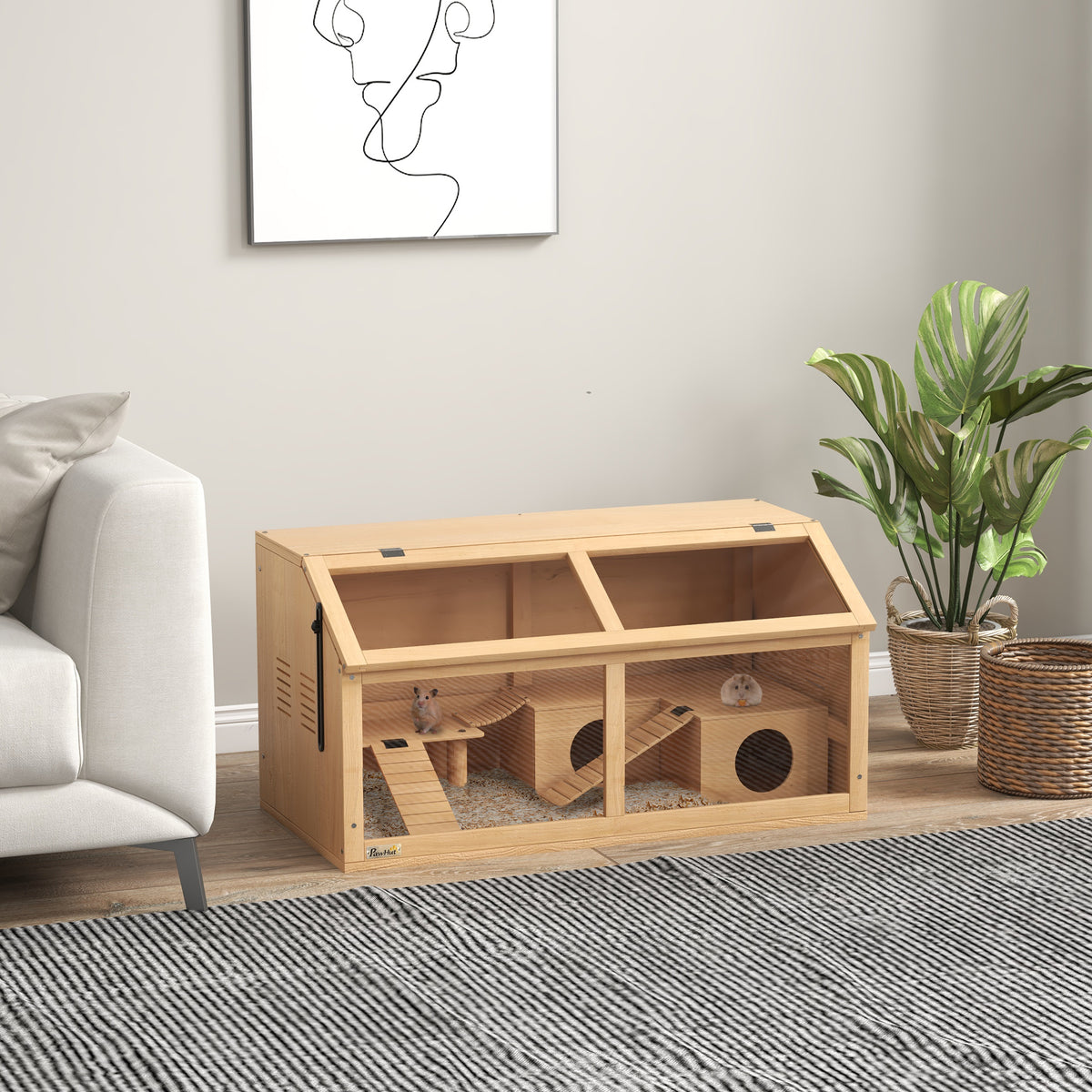 Jaula de madera para hámster con cabaña y escaleras, 85 x 45 x 44 cm