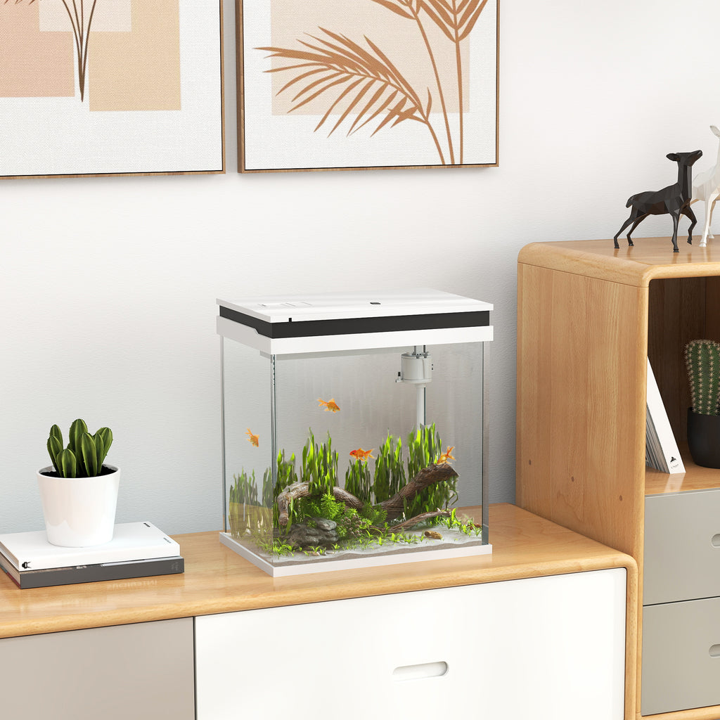Acuario de vidrio de 14 litros con filtro y luz LED