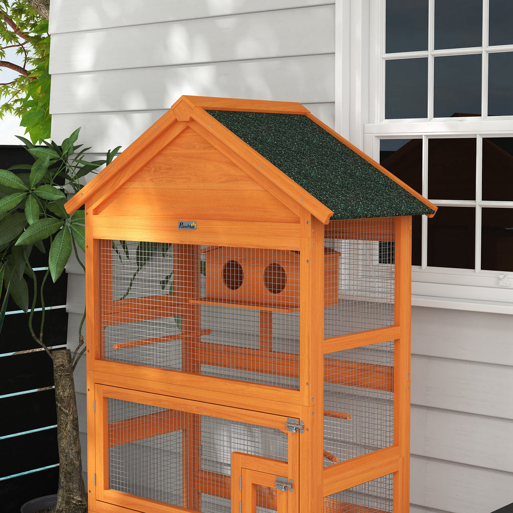 Jaula de madera para pájaros con zona de juegos y techo impermeable, 92x52x171 cm, naranja-8