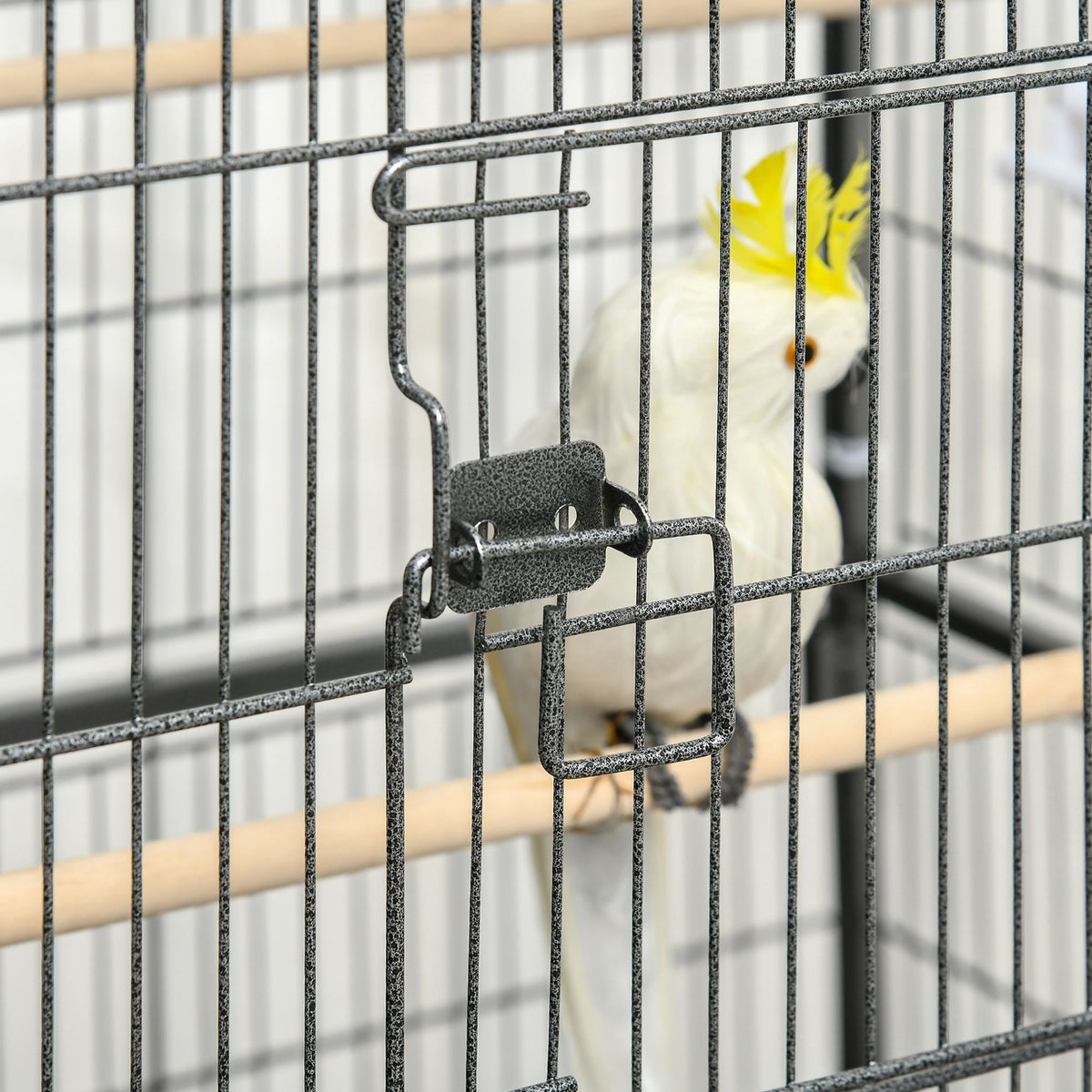 Jaula de pie para pájaros con ruedas, 4 perchas y comederos