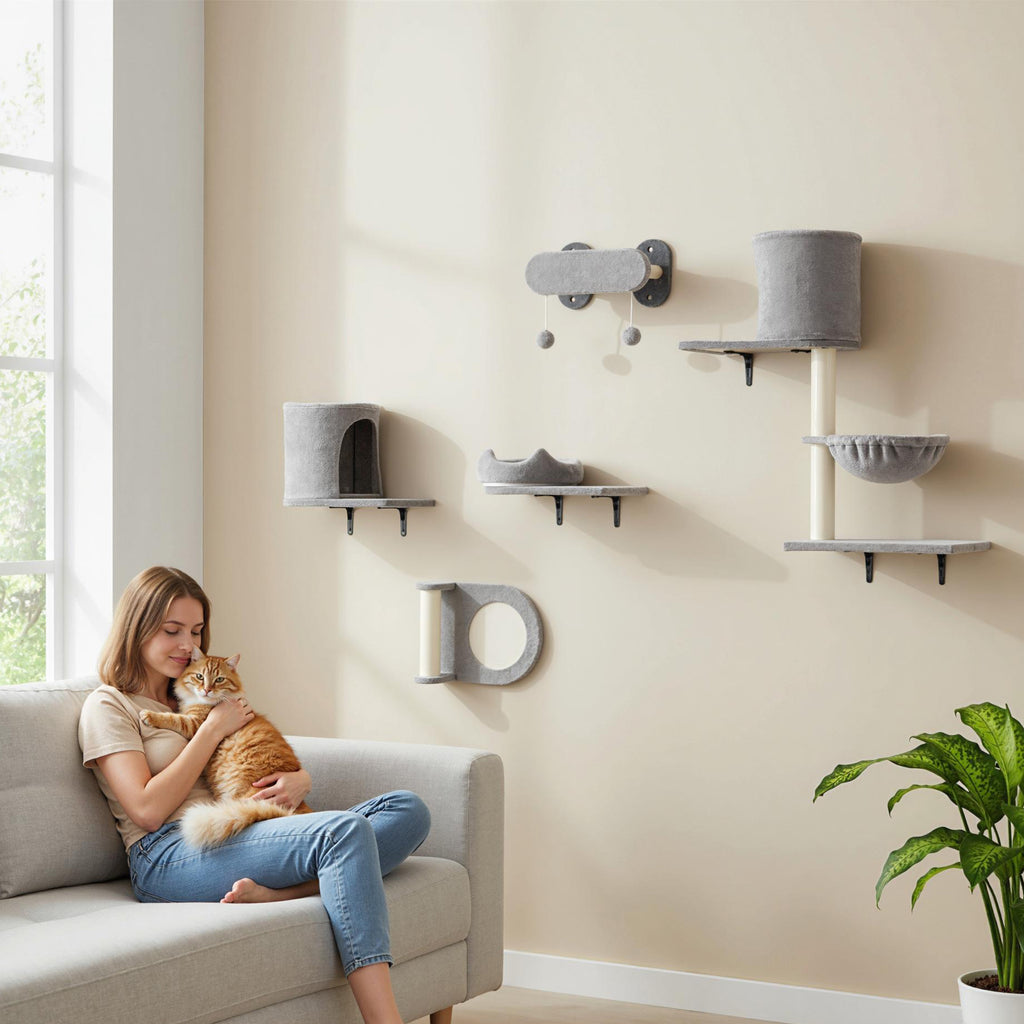 Árbol mural para gatos de 5 piezas con hamaca y rascadores