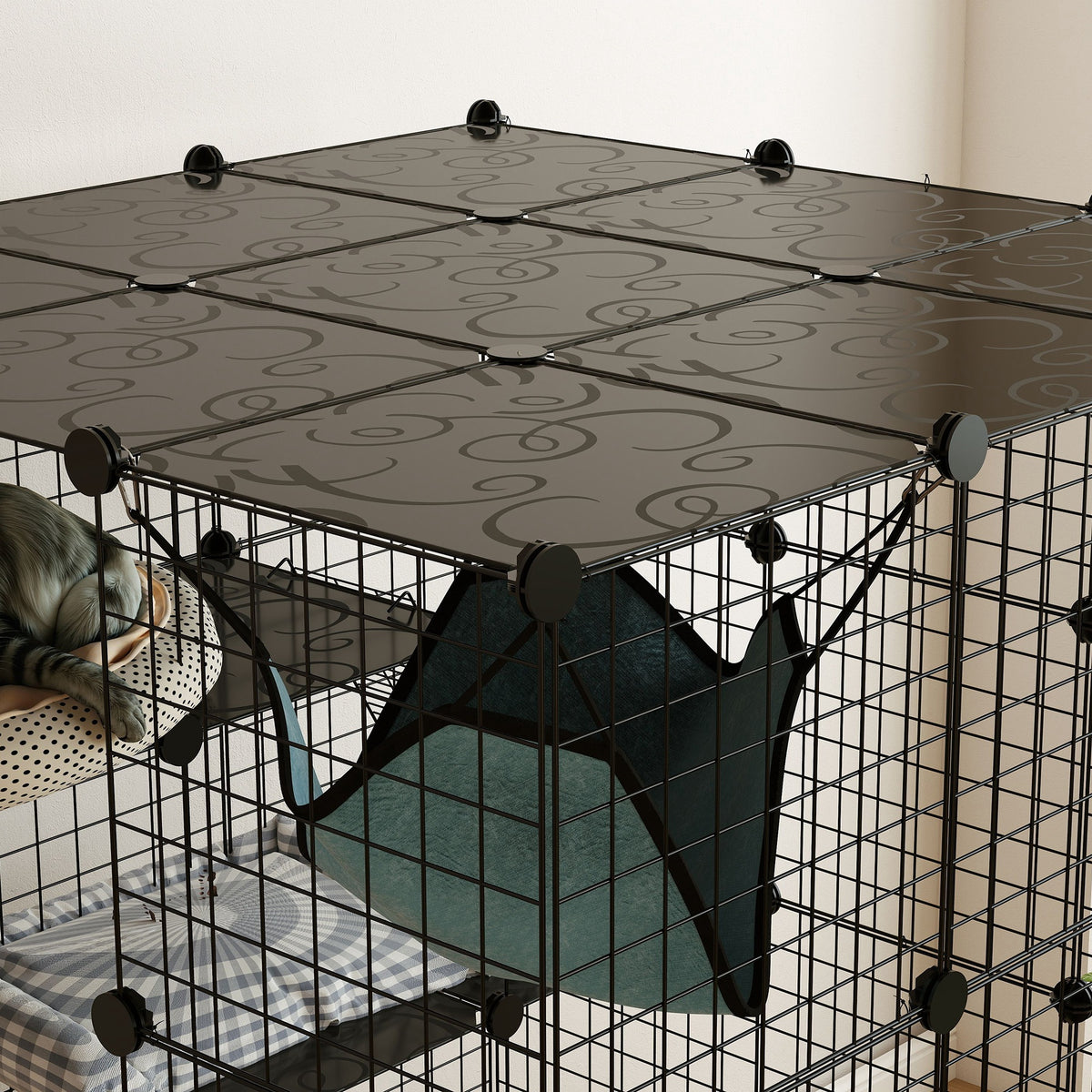 Parque modular de 4 niveles para conejos y gatos