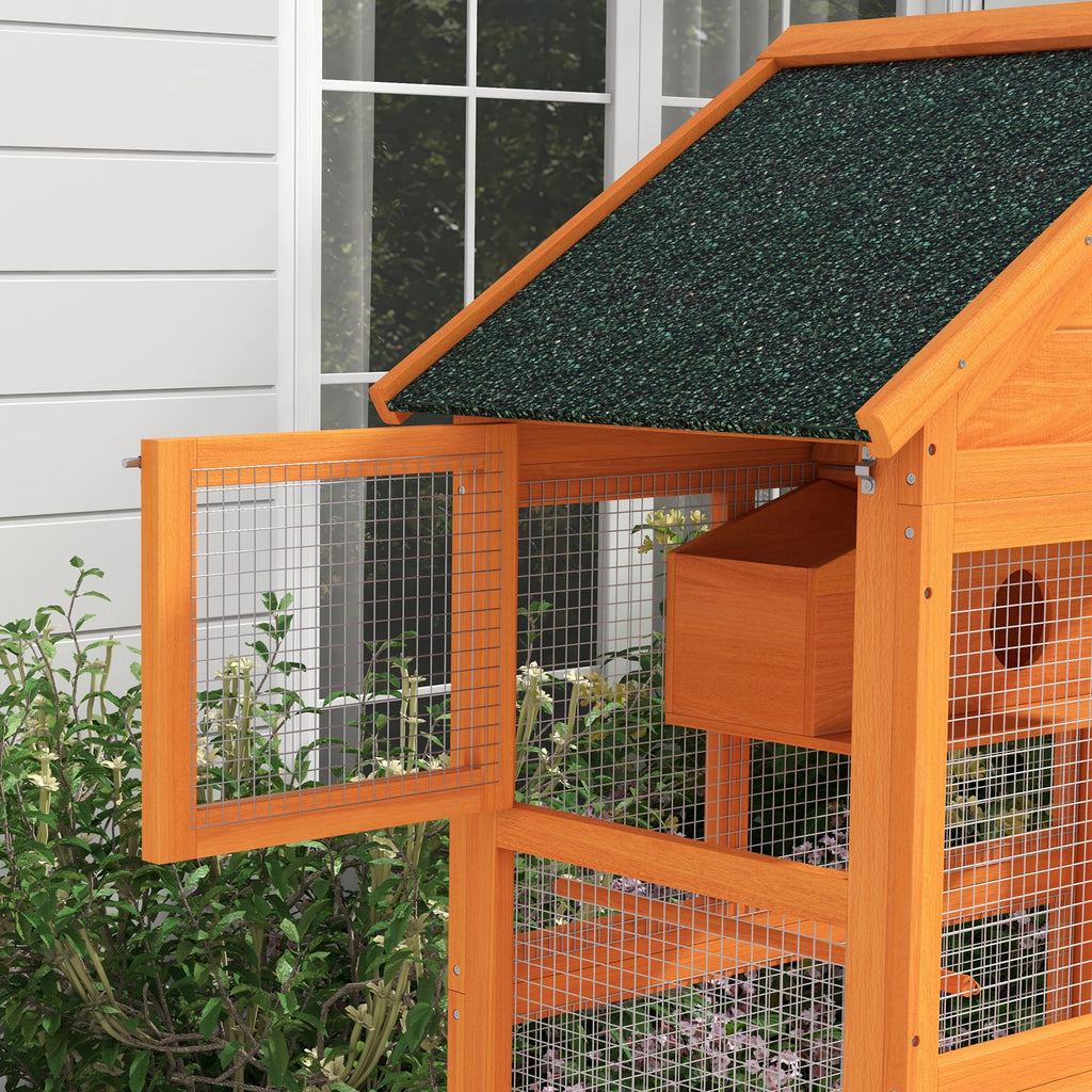 Jaula de madera para pájaros con zona de juegos y techo impermeable, 92x52x171 cm, naranja-7
