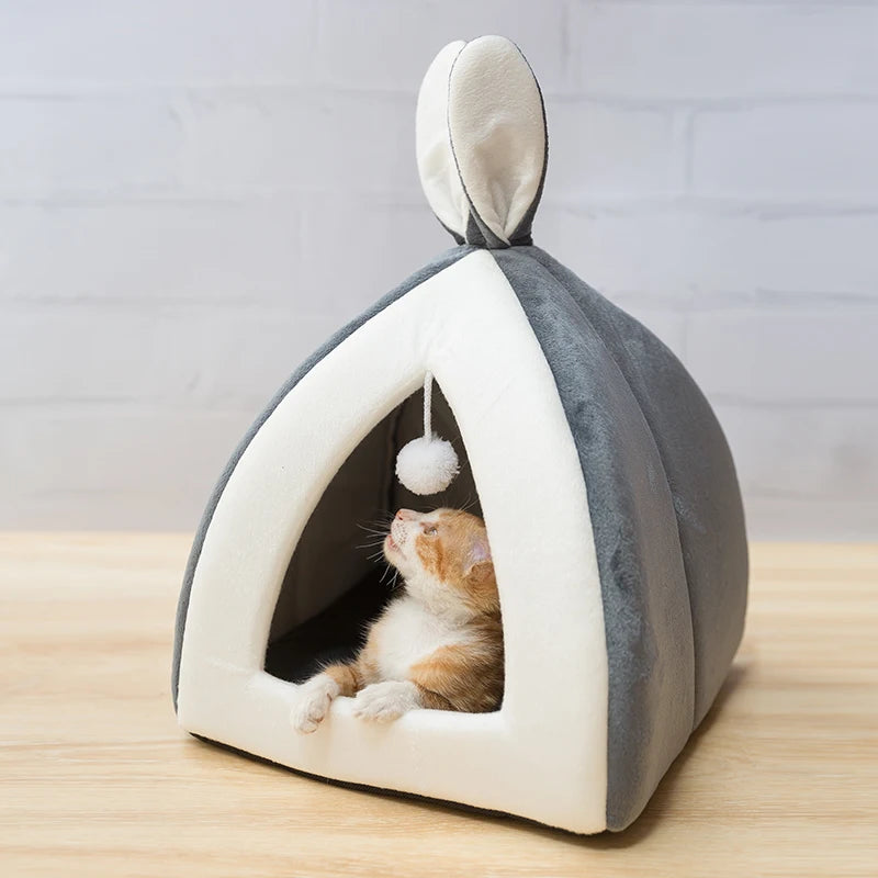 Cama cueva plegable cálida para gatos y perros