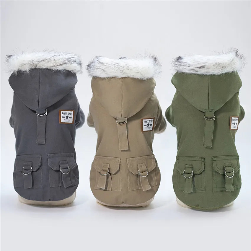 Abrigo de invierno con capucha para perros y gatos