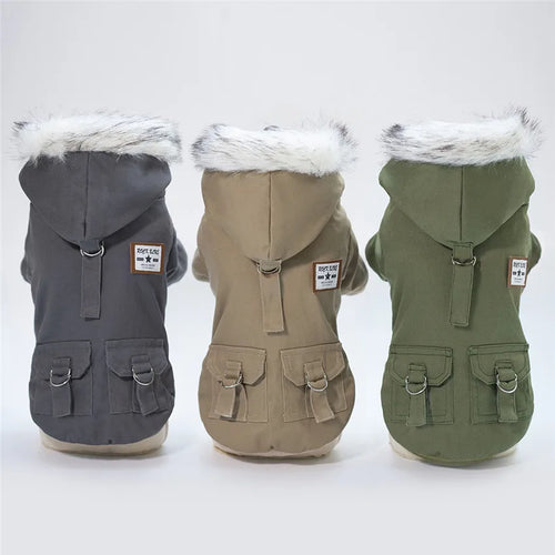 Abrigo de invierno con capucha para perros y gatos