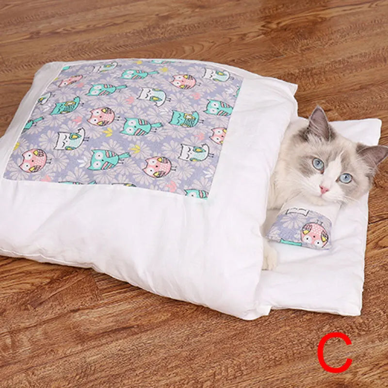 Saco de dormir cálido y extraíble para gatos