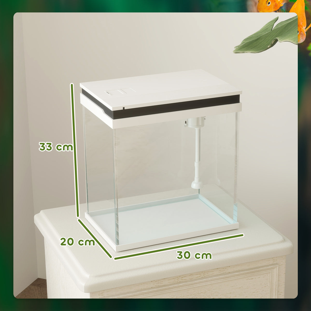 Acuario de vidrio de 14 litros con filtro y luz LED