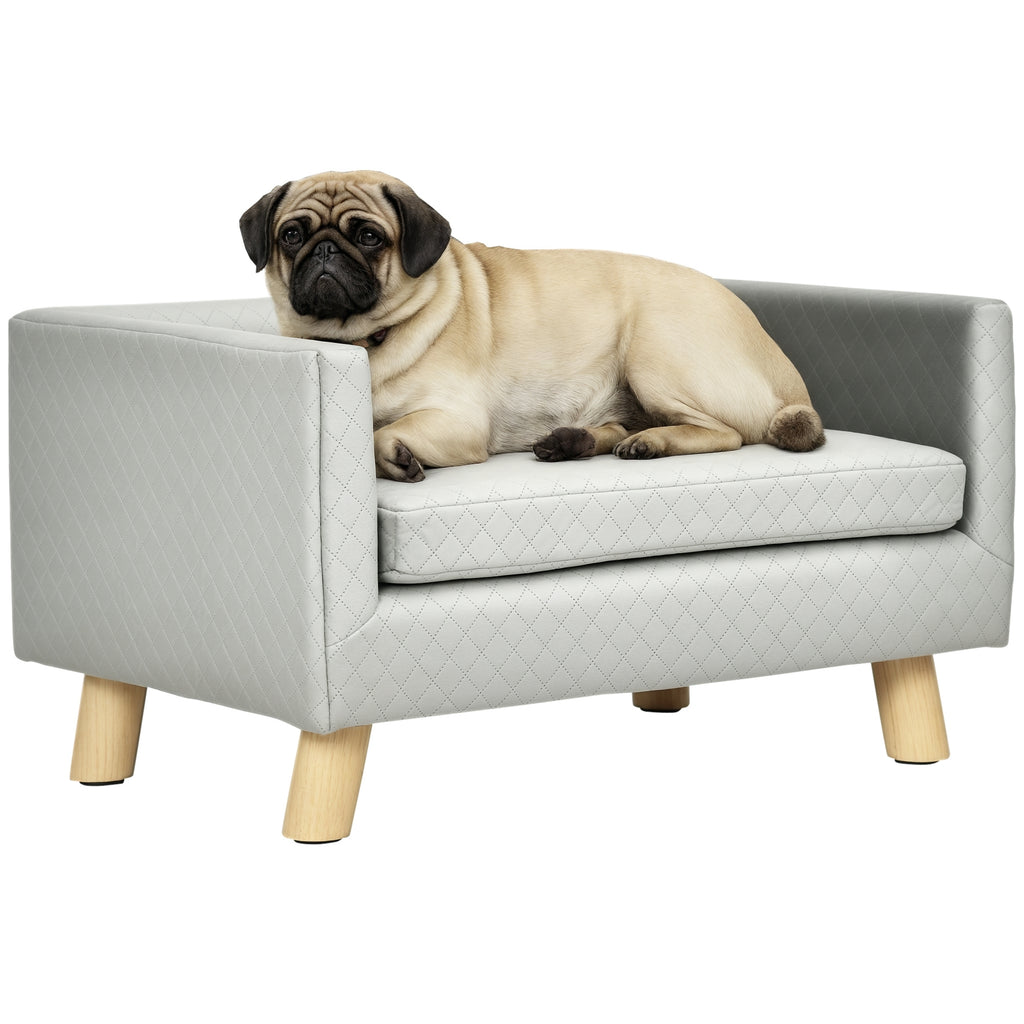 Sofá de terciopelo para perros pequeños con patas de madera, gris oscuro