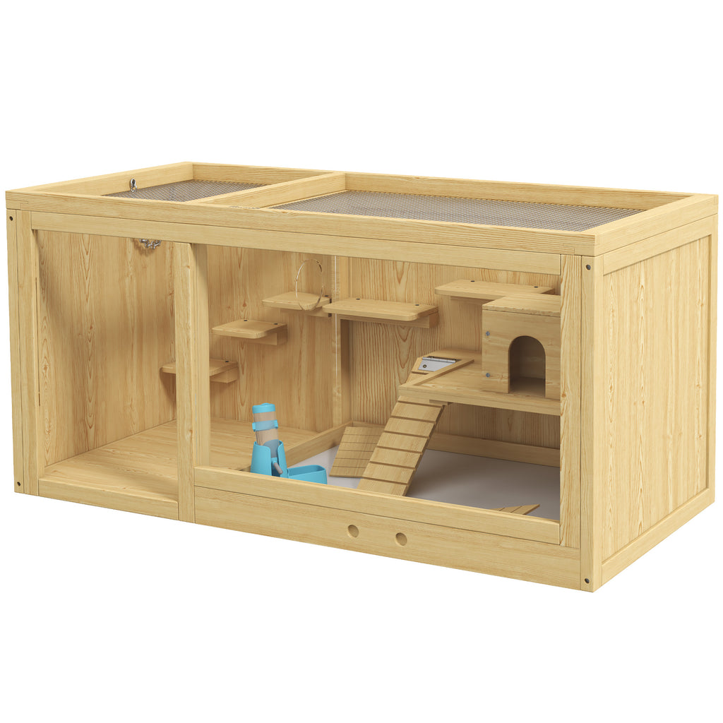 Jaula de madera para hámster y gerbilos con varios niveles