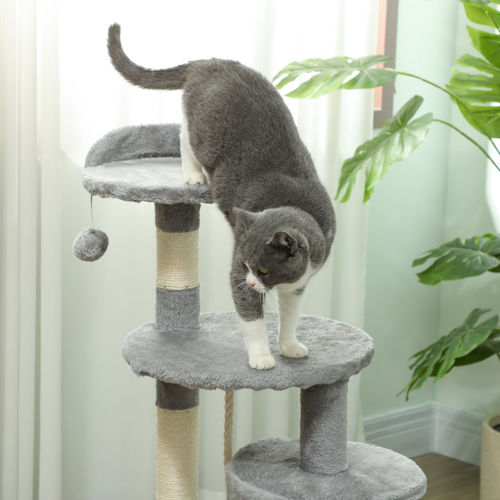 Árbol rascador para gatos con plataformas y caseta gris, foto 5 de 9