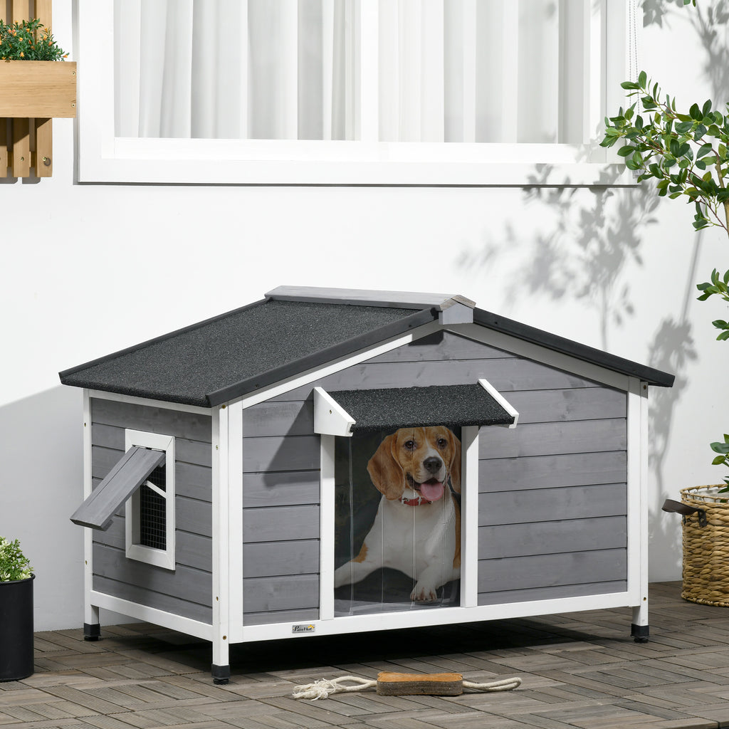 Caseta de madera estilo cabaña para perros medianos, 109x79x72 cm