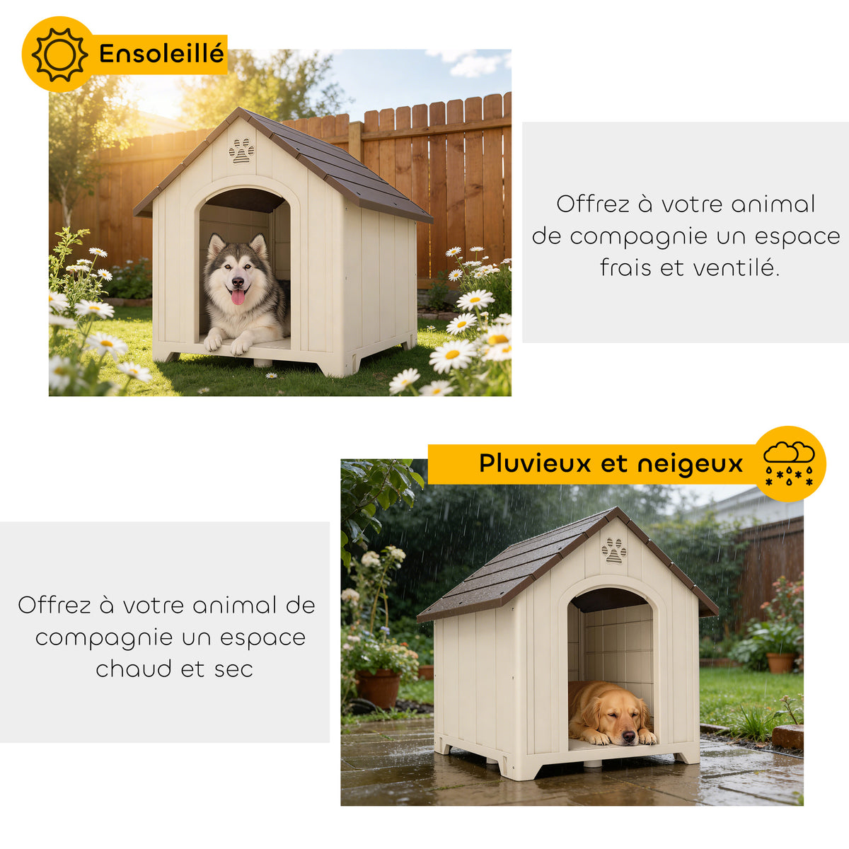 Caseta de plástico beige para perros grandes hasta 30 kg, 88x79x89 cm