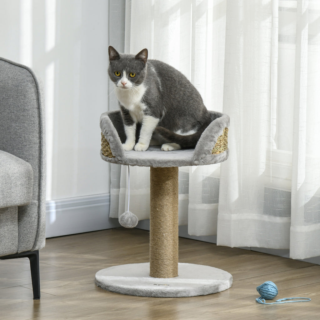 Rascador pequeño para gatos con pompón y plataforma, 40 x 40 x 49 cm, gris, foto 6 de 9