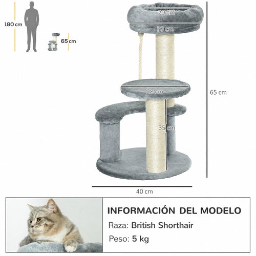 Árbol rascador para gatos con 3 plataformas y cuerda
