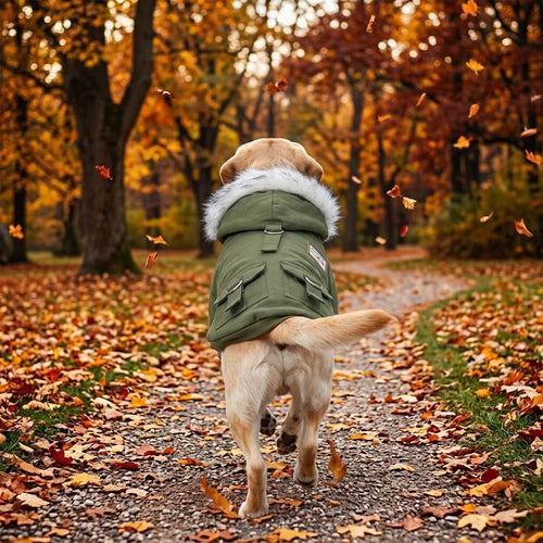 Padded hooded winter coat for dogs