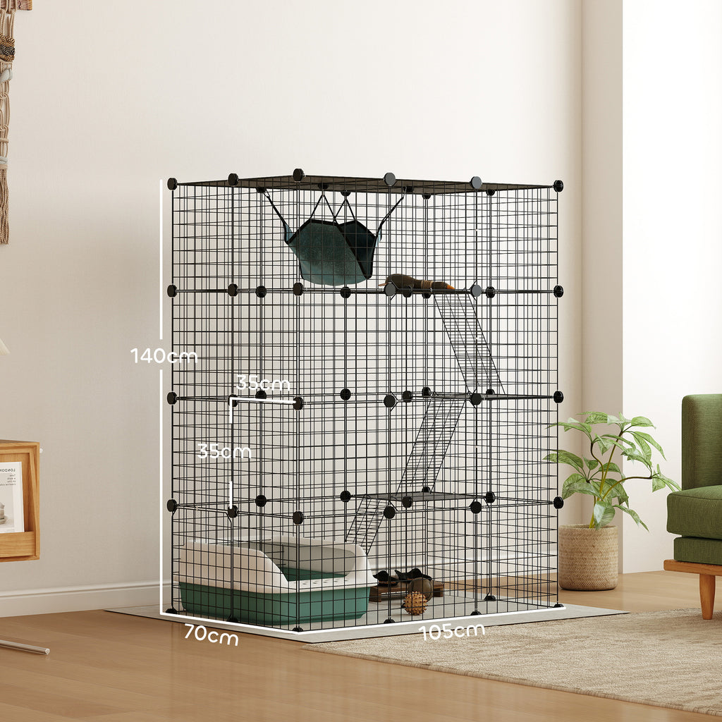Parque modular de acero para gatos y conejos, 4 niveles