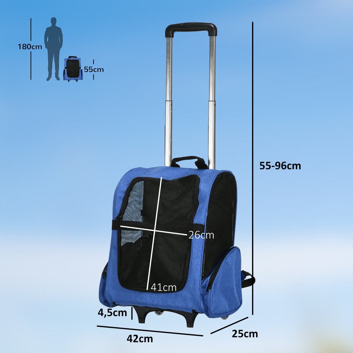 Transportín trolley 2 en 1 para perros y gatos
