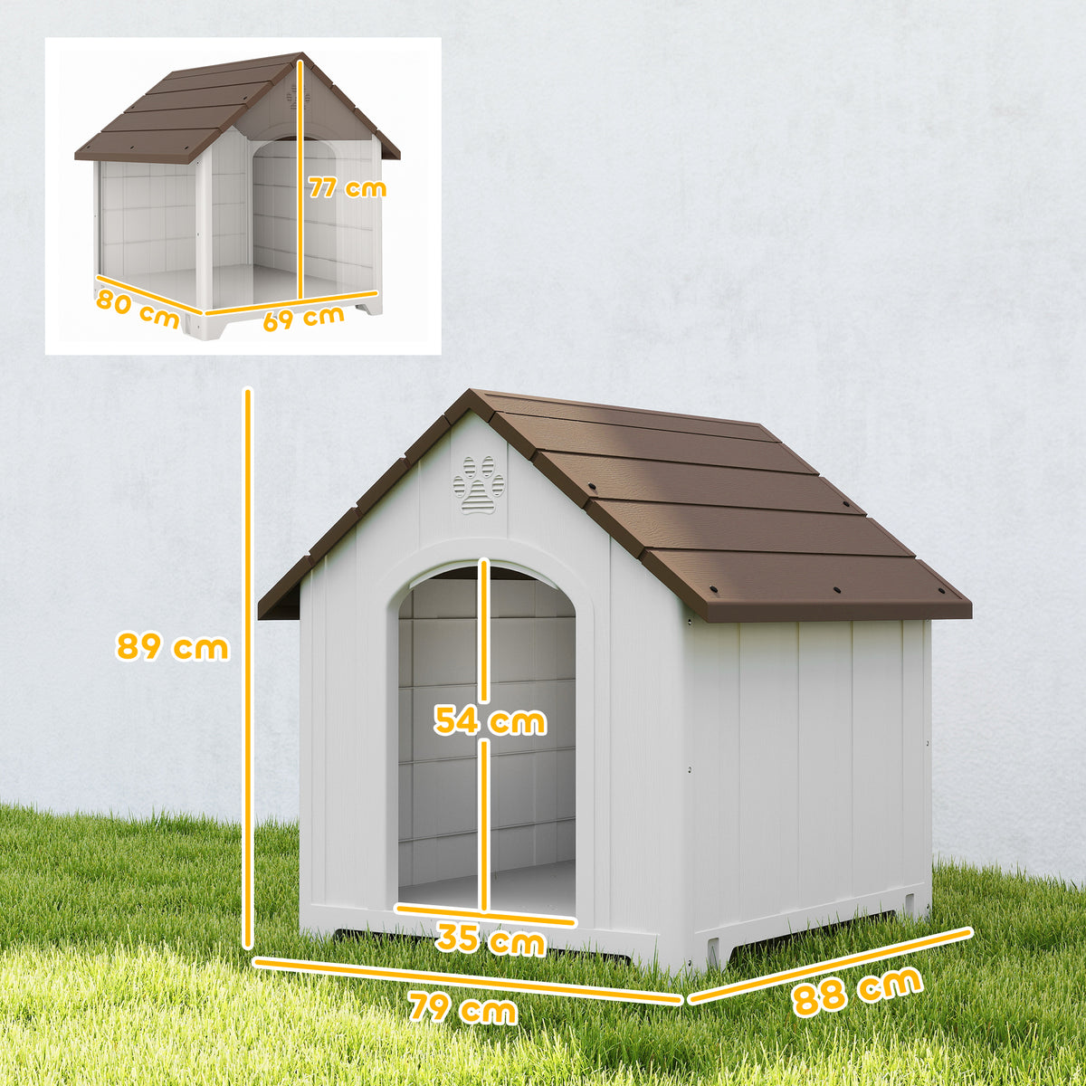 Caseta de plástico para perros grandes hasta 30 kg, 88x79x89 cm