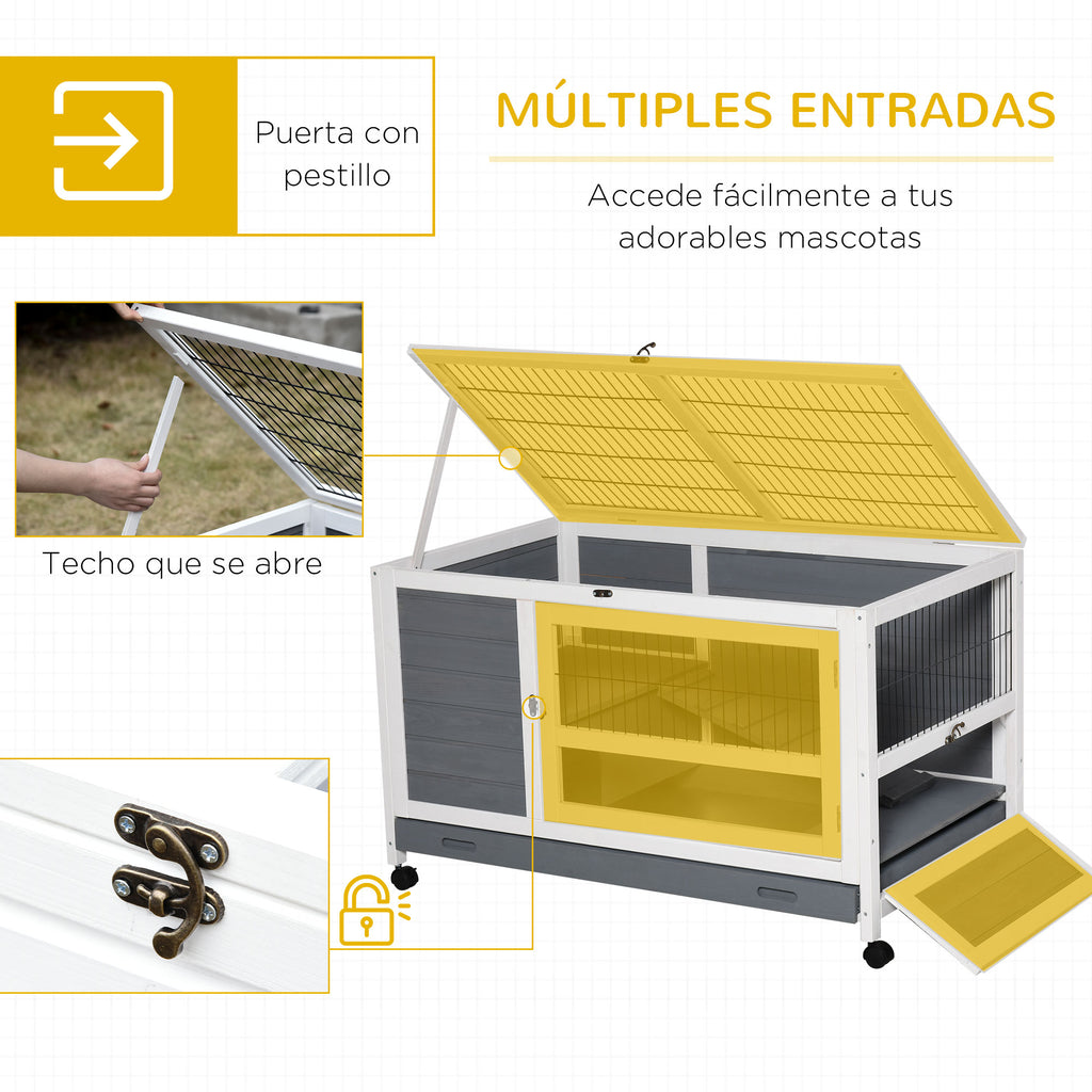 Conejera de madera con ruedas