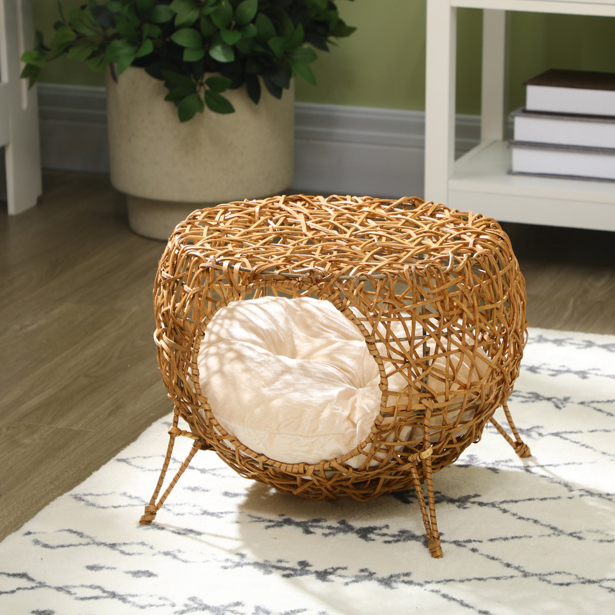 Niche pour chat lit pour chat panier chat maison de chat en rotin coussin épais Ø 40 x 32 cm marron clair-9