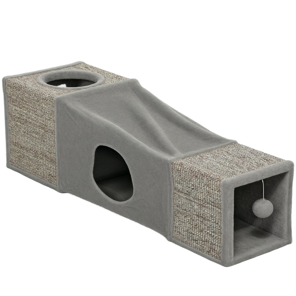 Túnel rascador para gatos con cuevas y pelota, 98 cm
