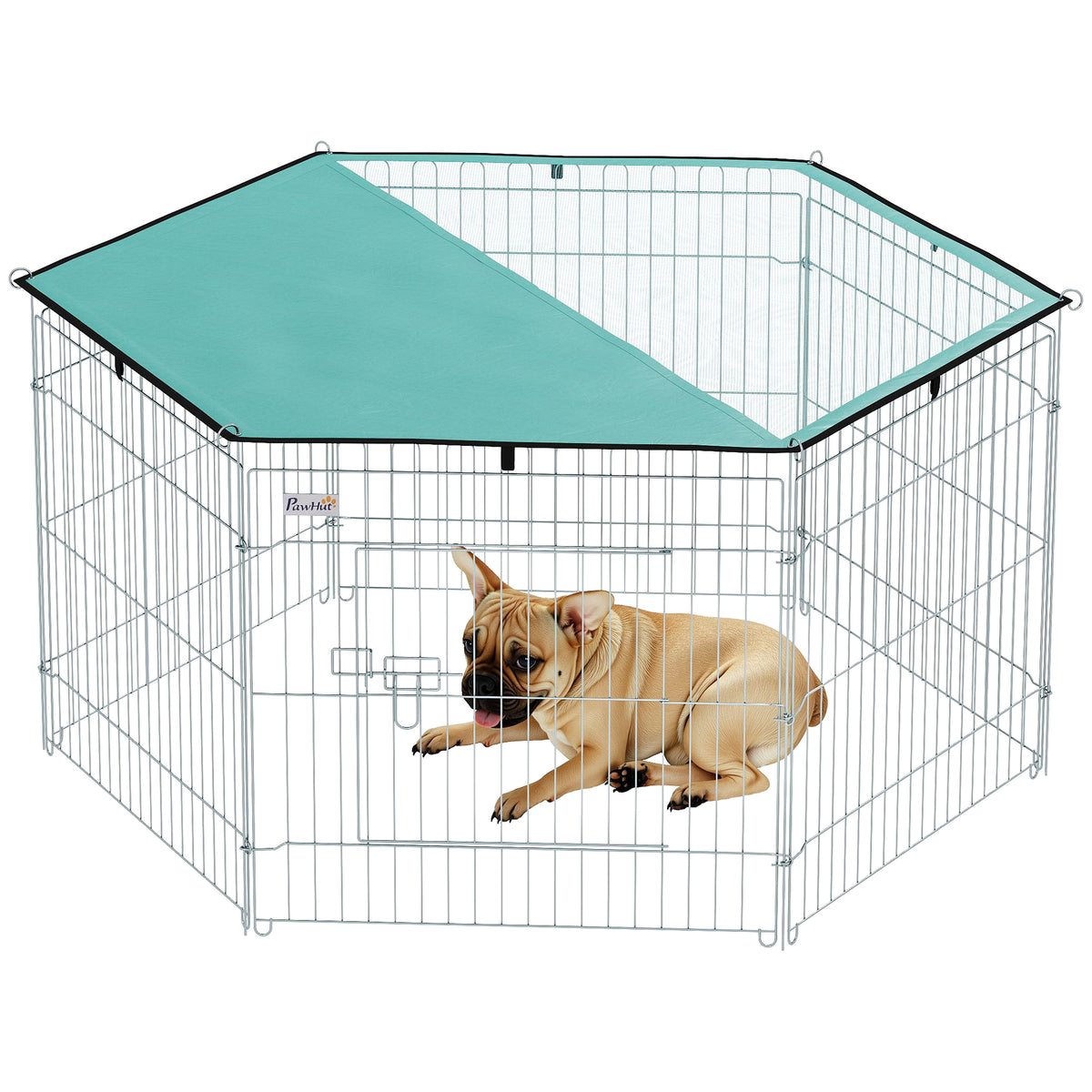 Parque plegable para perros y gatos con techo, 6 paneles