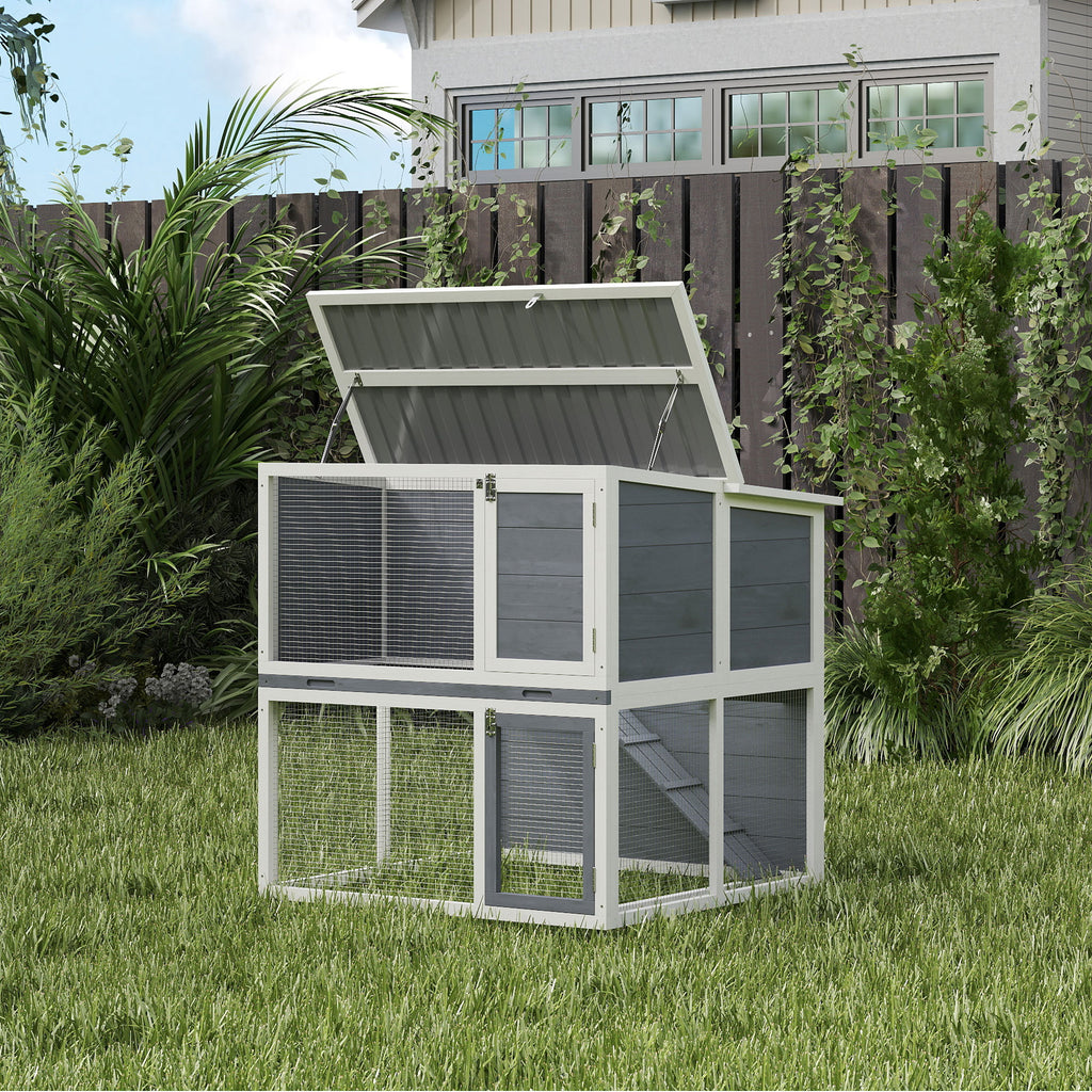 Conejera exterior de 2 niveles para conejos 98 x 95 x 102,5 cm