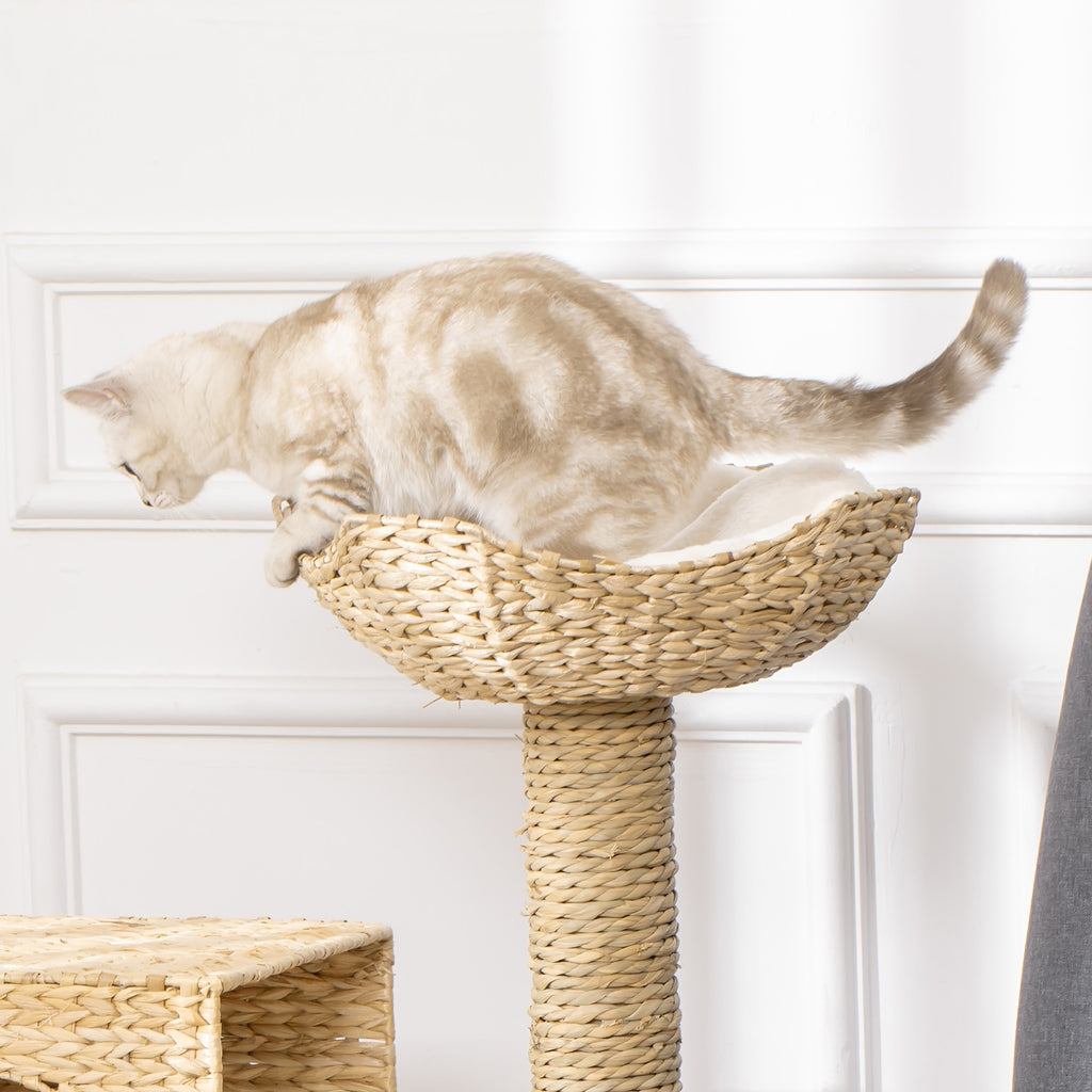 Árbol rascador de 100 cm con cueva de totora y cama para gatos