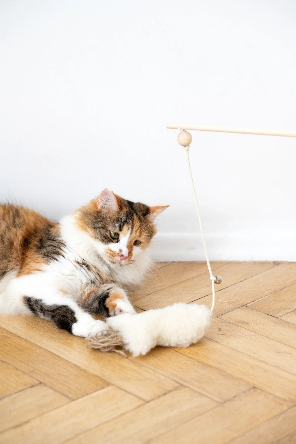 Juguete para gatos de lana con forma de pez