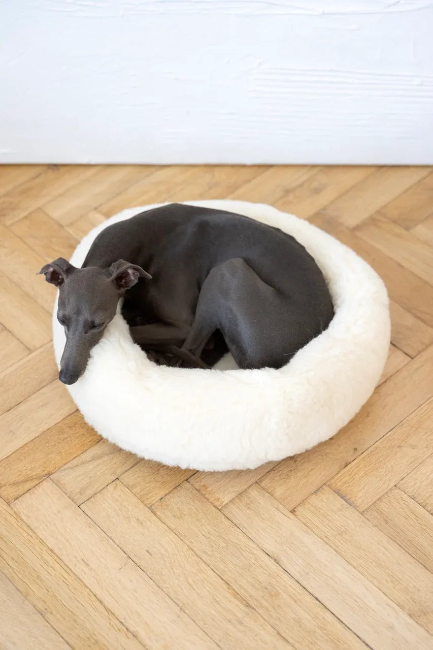 Cama redonda de lana natural blanca Mellow, de 30 cm a 100 cm