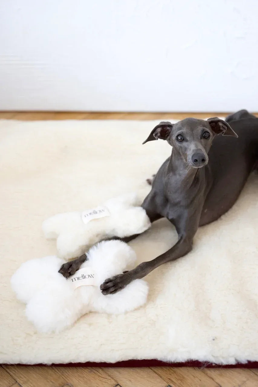 Juguete de piel de oveja en forma de hueso para perros Mellow