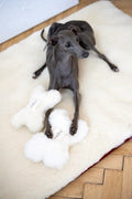 Juguete de piel de oveja en forma de hueso para perros