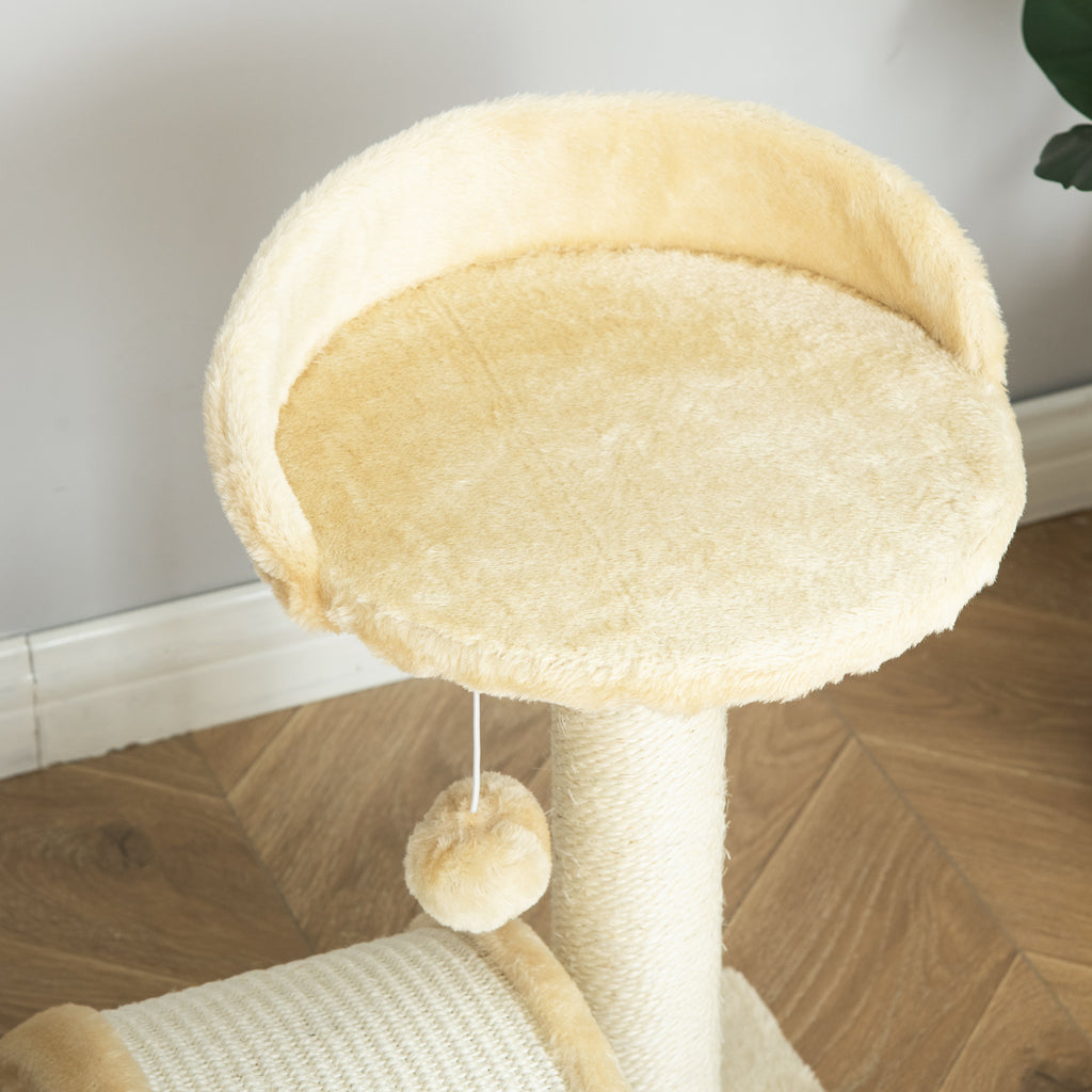 Árbol rascador de diseño para gatos con bola colgante y plataforma, beige