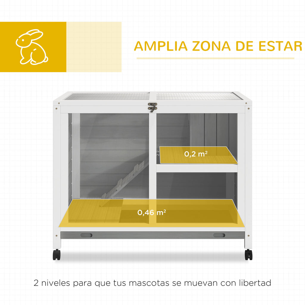 Conejera de interior de madera con ruedas