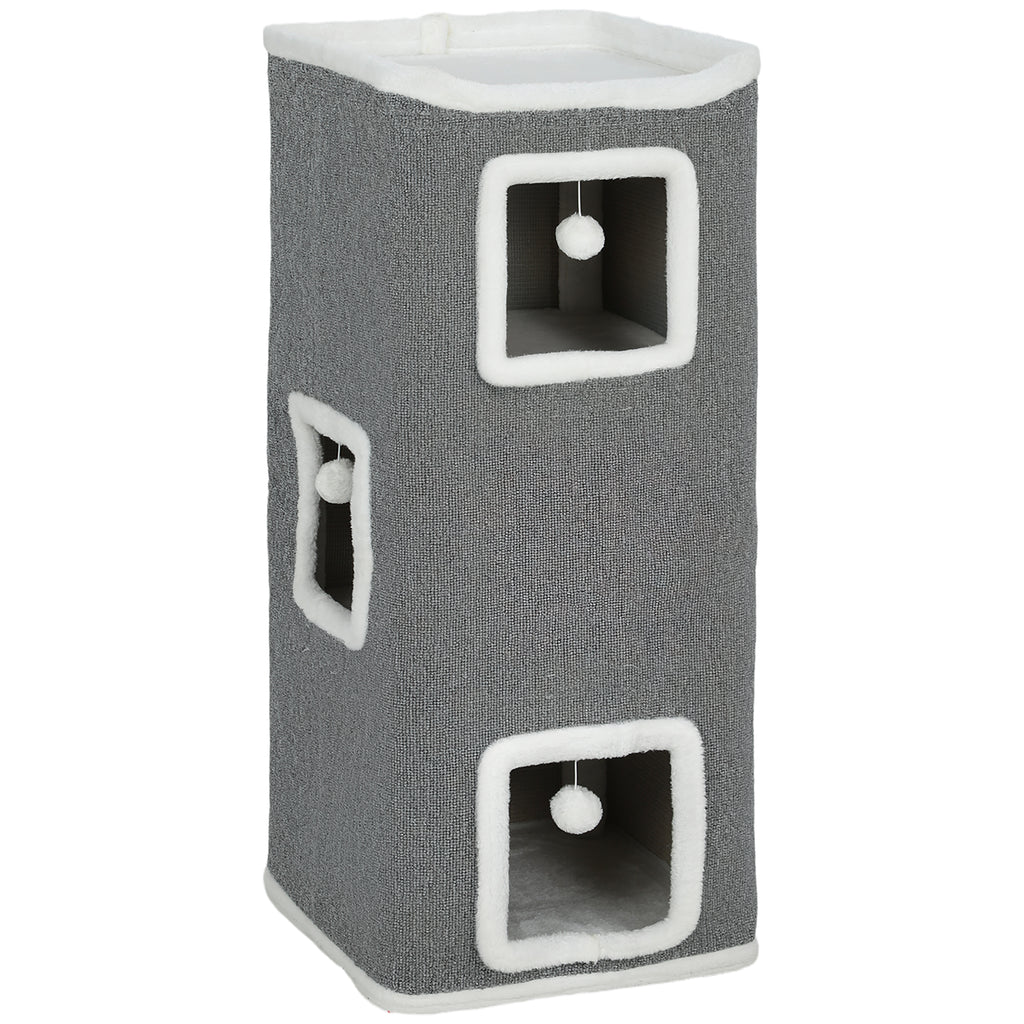 Árbol para gatos de 4 niveles con refugios, gris