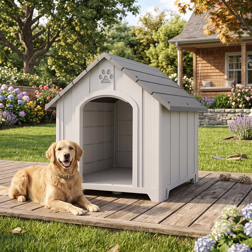 Caseta de plástico gris para perros grandes hasta 30 kg, 88x79x89 cm