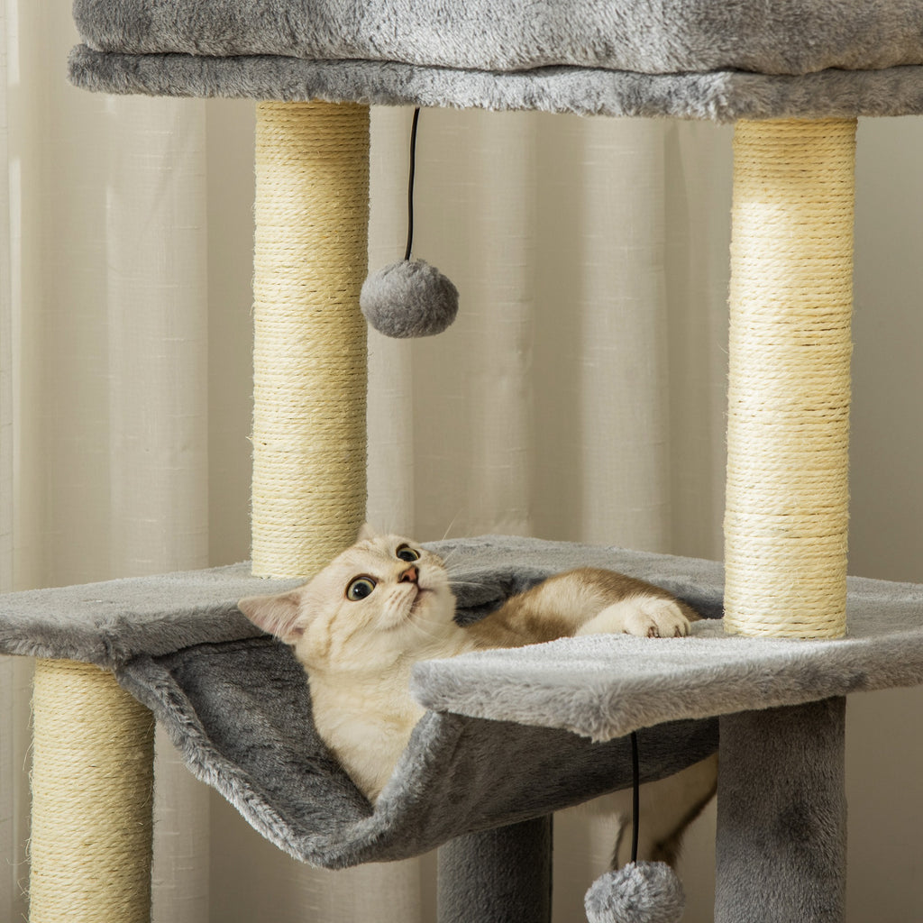Árbol rascador para gatos con hamaca y refugio gris