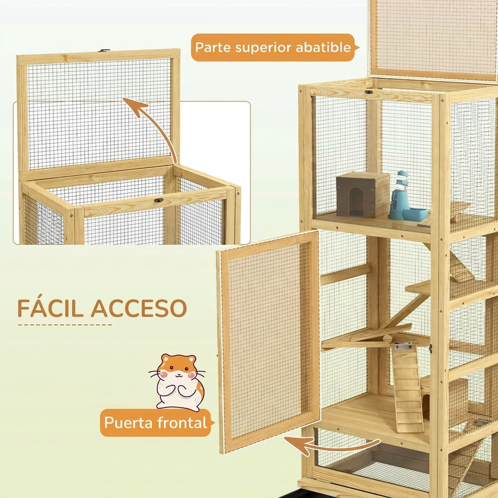 Jaula de madera para hámster de 5 niveles