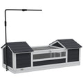 Casa para tortugas de tierra de exterior con 2 nidos, techo abatible y soporte de lámpara, madera maciza, 120x56,5x43 cm, gris-0