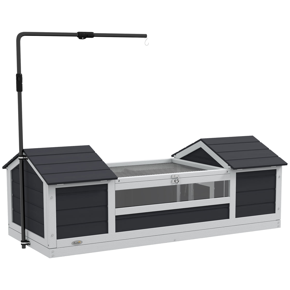 Casa para tortugas de tierra de exterior con 2 nidos, techo abatible y soporte de lámpara, madera maciza, 120x56,5x43 cm, gris-0