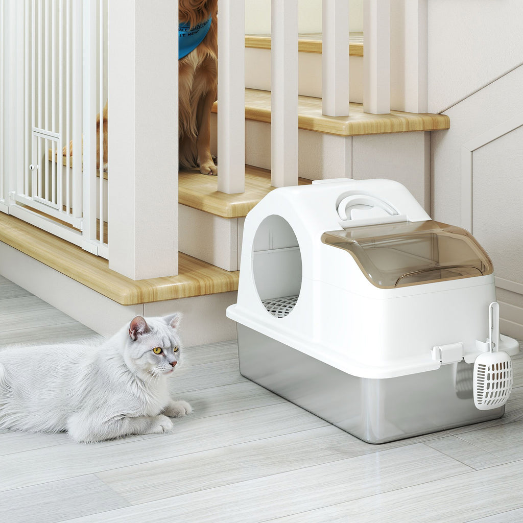Arenero cerrado para gatos de acero inoxidable con tapa