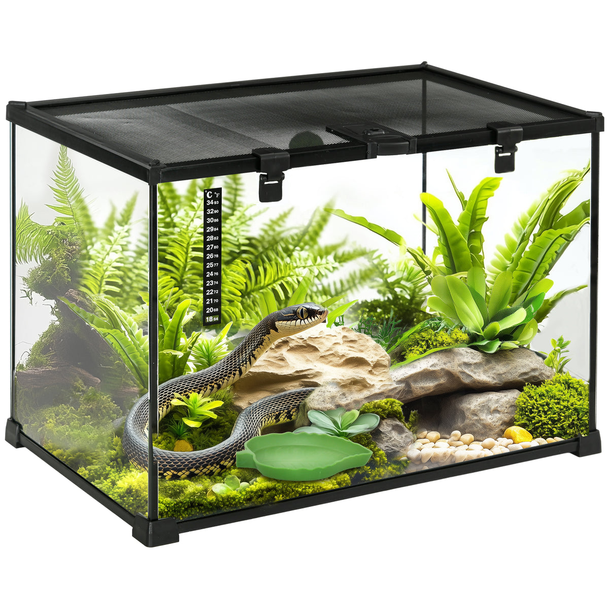 Terrario de cristal apilable con termómetro