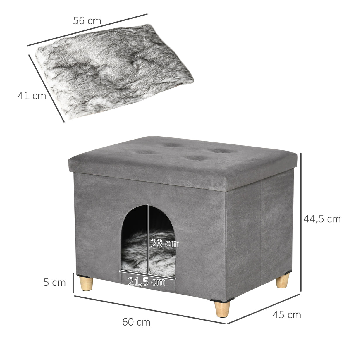 Cueva para gatos 2 en 1 con reposapiés y cojín de felpa, gris