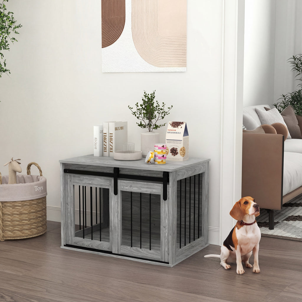 Jaula para perros de interior con puerta corredera y mesa