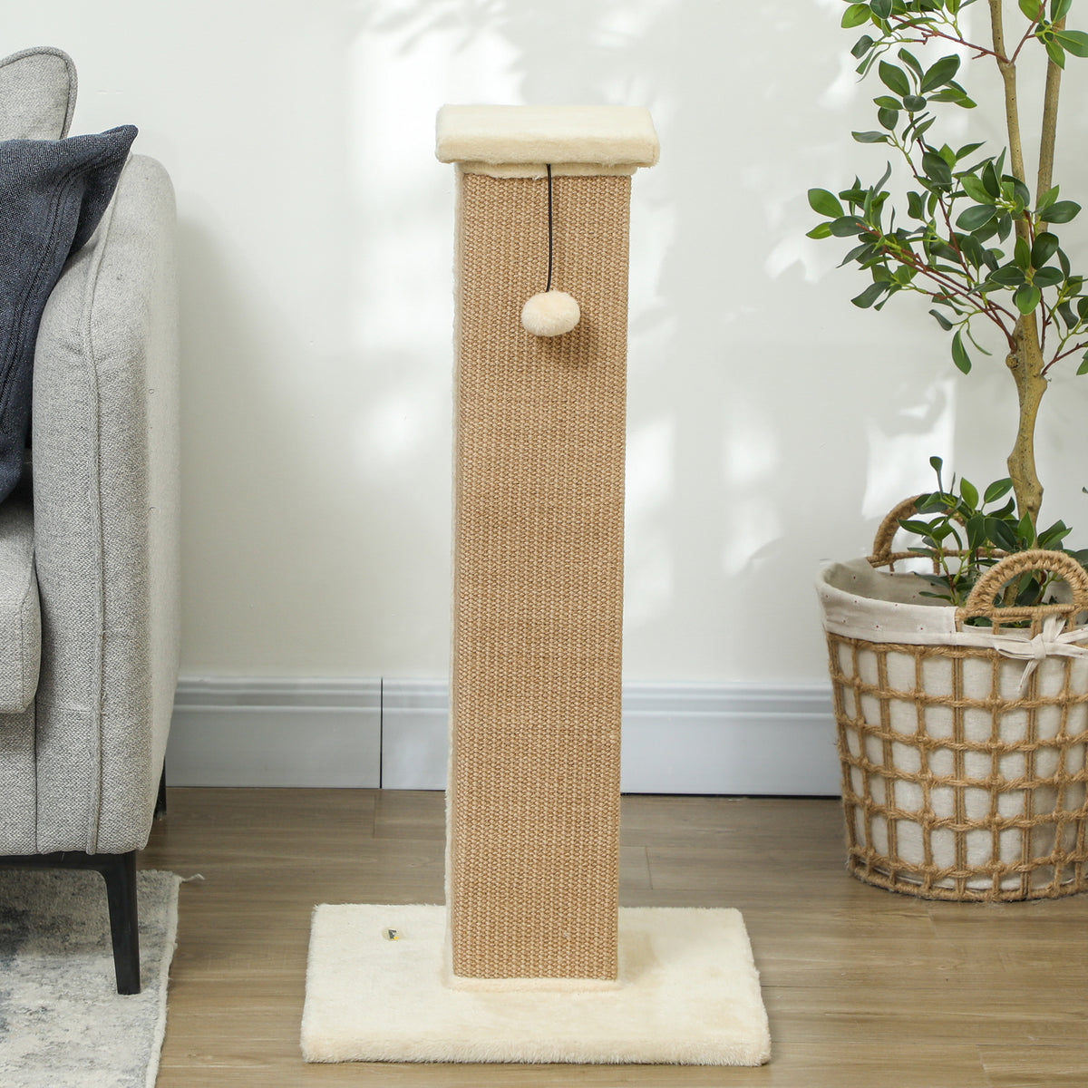 Rascador para gatos con poste de sisal y bola beige