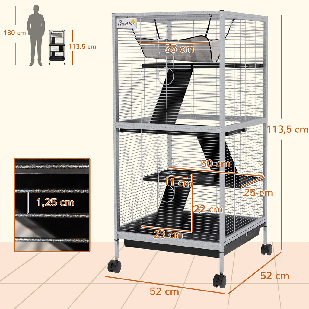 Jaula de 4 niveles con ruedas y hamaca para hurones y chinchillas