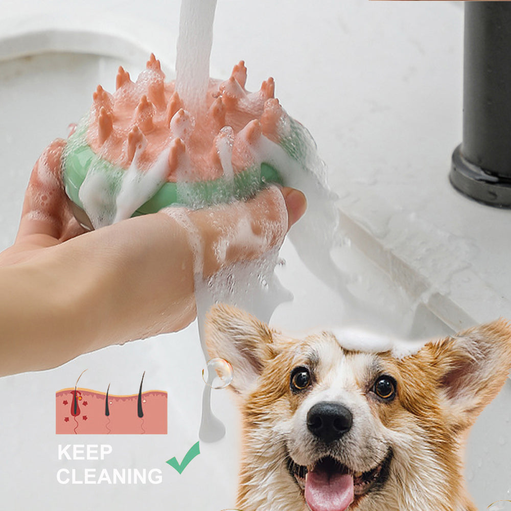 Cepillo de baño 2 en 1 con dispensador de champú para mascotas
