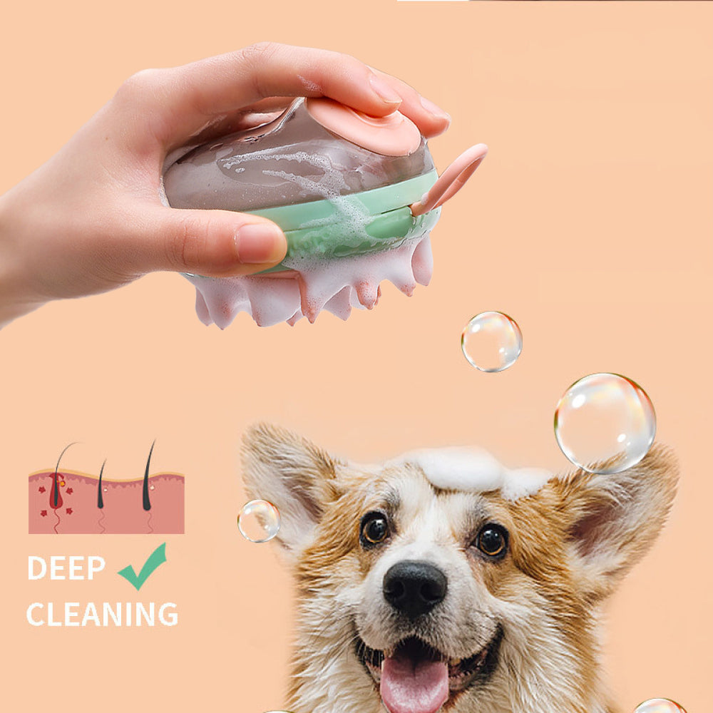 Cepillo de baño 2 en 1 con dispensador de champú para mascotas