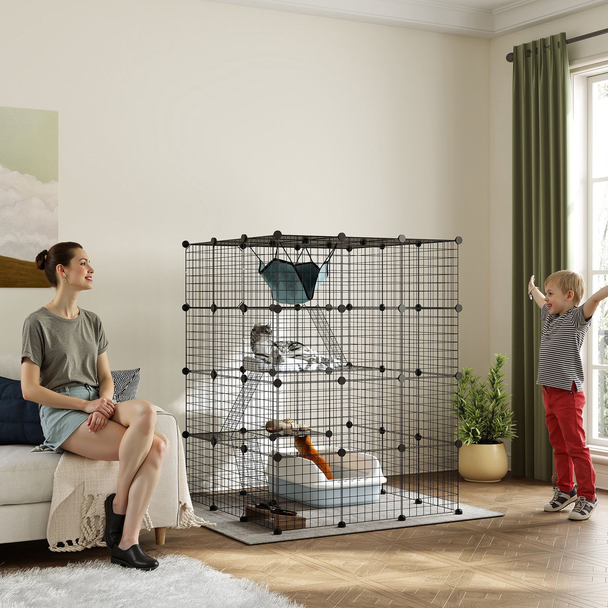 Parque modular de 4 niveles para conejos y gatos